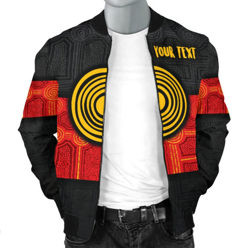 Australia Personalised Aboriginal Bomber Jacket - Aussie Indigenous Flag Australia Personalised Aboriginal Bomber Jacket - Aussie Indigenous Flag