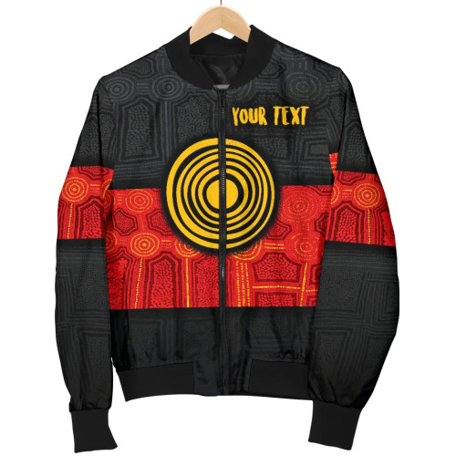 Australia Personalised Aboriginal Bomber Jacket - Aussie Indigenous Flag Australia Personalised Aboriginal Bomber Jacket - Aussie Indigenous Flag