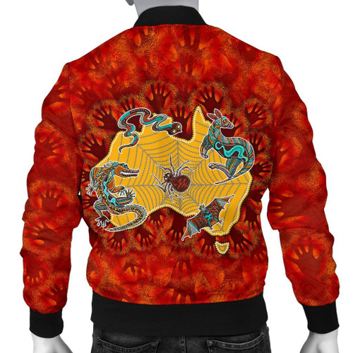 Australia Aboriginal Bomber Jacket - Australia Map Hand Patterns Spider Web