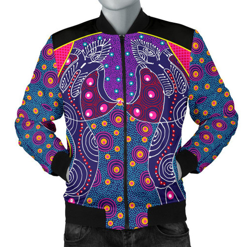 Australia Bomber Jacket - Aboriginal Sublimation Dot Pattern Style (Violet)