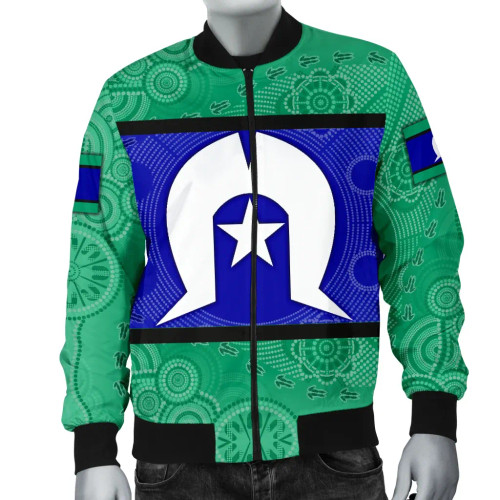 Australia Bomber Jacket - Torres Strait Islands Flag With Aboriginal Patterns Australia Bomber Jacket - Torres Strait Islands Flag With Aboriginal Patterns