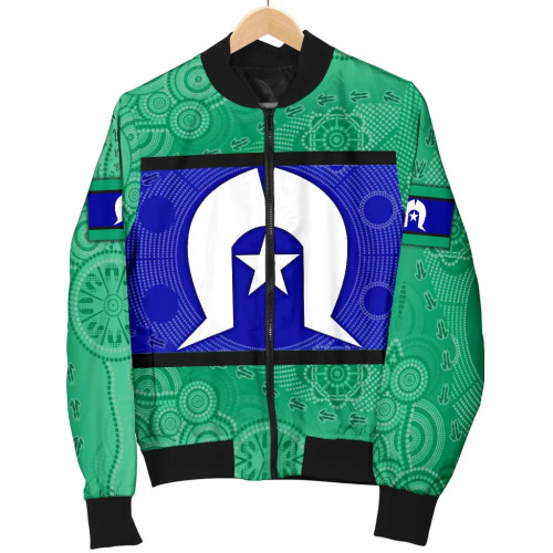Australia Bomber Jacket - Torres Strait Islands Flag With Aboriginal Patterns Australia Bomber Jacket - Torres Strait Islands Flag With Aboriginal Patterns