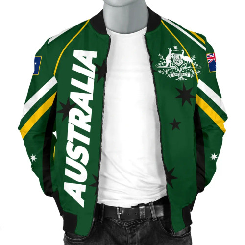 Australia Bomber Jacket - Australian Coat Of Arms (Green) Jacket Australia Bomber Jacket - Australian Coat Of Arms (Green) Jacket