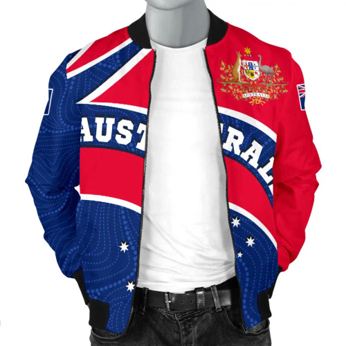 Australia Aboriginal Bomber Jacket - Australia Flag and Coat of Arms Australia Aboriginal Bomber Jacket - Australia Flag and Coat of Arms