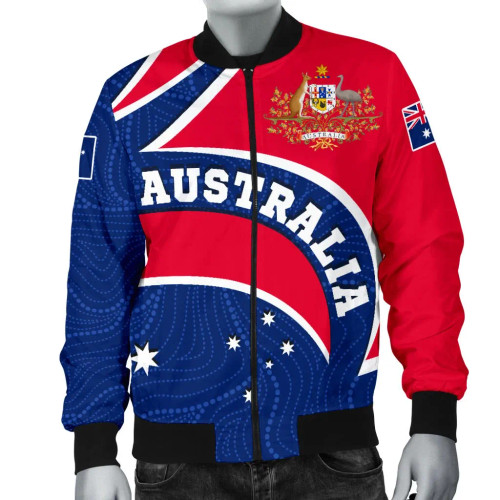 Australia Aboriginal Bomber Jacket - Australia Flag and Coat of Arms Australia Aboriginal Bomber Jacket - Australia Flag and Coat of Arms