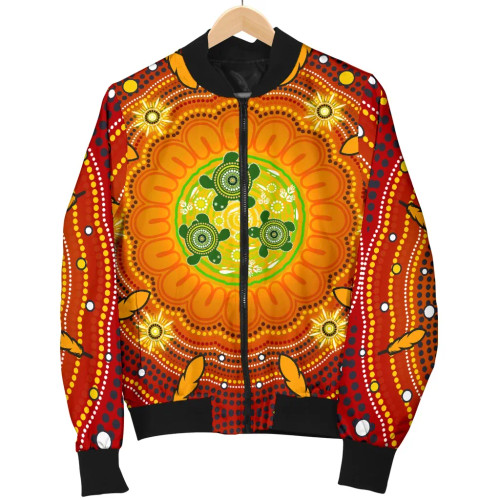 Australia Aboriginal Bomber Jacket - Turtle Circle Dot Painting Art