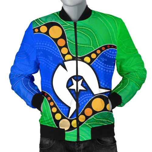 Australia Torres Strait Islands Bomber Jacket - Flag with Aboriginal Patterns Australia Torres Strait Islands Bomber Jacket - Flag with Aboriginal Patterns