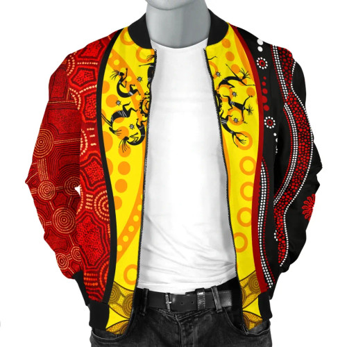 Australia Aboriginal Bomber Jacket - Dreamtime Koori Dance & Dot Acrylic Paint
