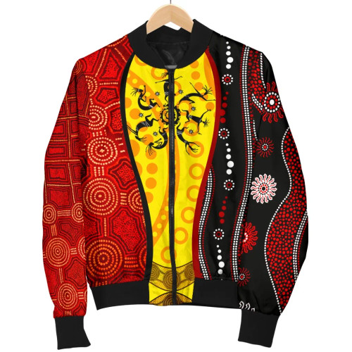 Australia Aboriginal Bomber Jacket - Dreamtime Koori Dance & Dot Acrylic Paint