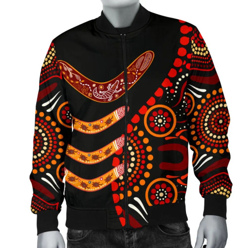 Australia Aboriginal Bomber Jacket - Aboriginal Boomerangs With Dot Painting Pattern Australia Aboriginal Bomber Jacket - Aboriginal Boomerangs With Dot Painting Pattern
