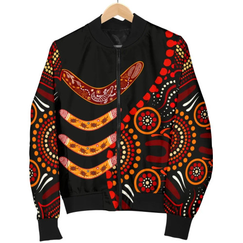 Australia Aboriginal Bomber Jacket - Aboriginal Boomerangs With Dot Painting Pattern Australia Aboriginal Bomber Jacket - Aboriginal Boomerangs With Dot Painting Pattern
