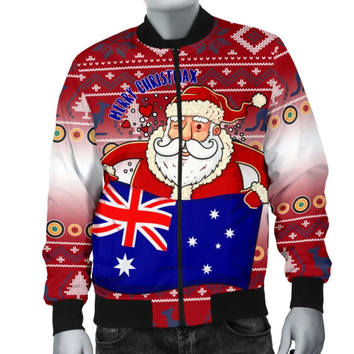 Australia Christmas Bomber Jacket - Australia Santa Claus Hold The Flag ( Red) Australia Christmas Bomber Jacket - Australia Santa Claus Hold The Flag ( Red)