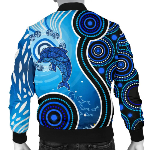 Australia Aboriginal Bomber Jacket - Dolphin And Aboriginal Dot Patterns Australia Aboriginal Bomber Jacket - Dolphin And Aboriginal Dot Patterns