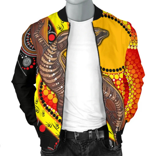 Australia Bomber Jacket - Australian Aboriginal Dot Painting Sun and Lizard Australia Bomber Jacket - Australian Aboriginal Dot Painting Sun and Lizard