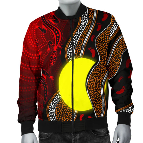 Australia Aboriginal Bomber Jacket - Aboriginal Flag Lizard Dot Painting Style Australia Aboriginal Bomber Jacket - Aboriginal Flag Lizard Dot Painting Style