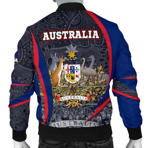 Australia Aboriginal Bomber Jacket - Australian Coat of Arms - Aussie Spirit Australia Aboriginal Bomber Jacket - Australian Coat of Arms - Aussie Spirit