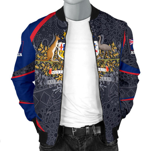 Australia Aboriginal Bomber Jacket - Australian Coat of Arms - Aussie Spirit Australia Aboriginal Bomber Jacket - Australian Coat of Arms - Aussie Spirit