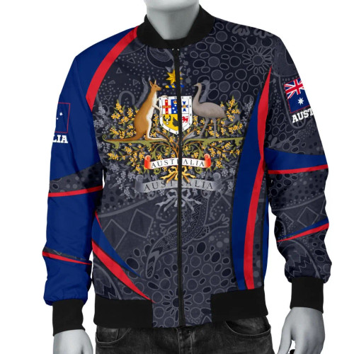 Australia Aboriginal Bomber Jacket - Australian Coat of Arms - Aussie Spirit Australia Aboriginal Bomber Jacket - Australian Coat of Arms - Aussie Spirit