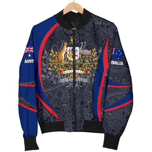 Australia Aboriginal Bomber Jacket - Australian Coat of Arms - Aussie Spirit Australia Aboriginal Bomber Jacket - Australian Coat of Arms - Aussie Spirit