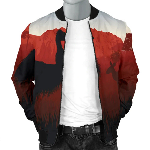 Australia Bomber Jacket - Australian Nature with Emu and Kangaroo Australia Bomber Jacket - Australian Nature with Emu and Kangaroo