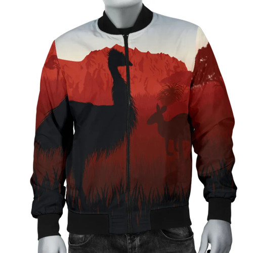 Australia Bomber Jacket - Australian Nature with Emu and Kangaroo Australia Bomber Jacket - Australian Nature with Emu and Kangaroo