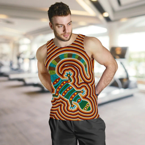 Australia Aboriginal Men Tank Top - Lizard Dot Painting Patterns