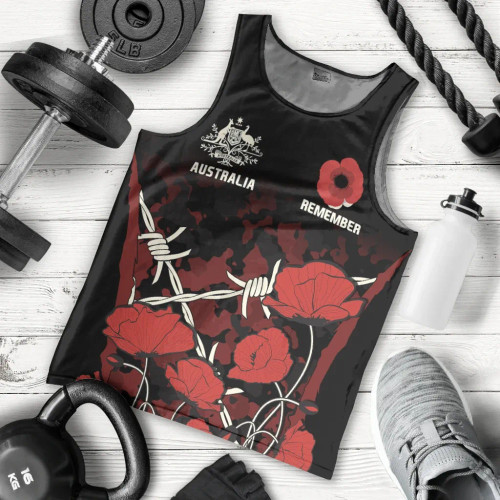 Australia Anzac Men Tank Top - Anzac with Remembrance Poppy Flower