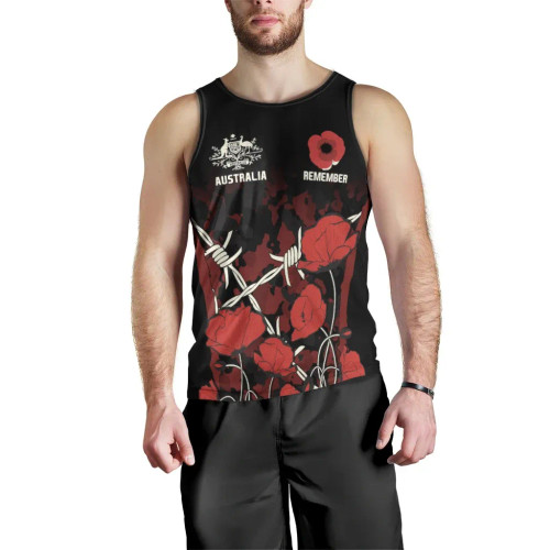 Australia Anzac Men Tank Top - Anzac with Remembrance Poppy Flower