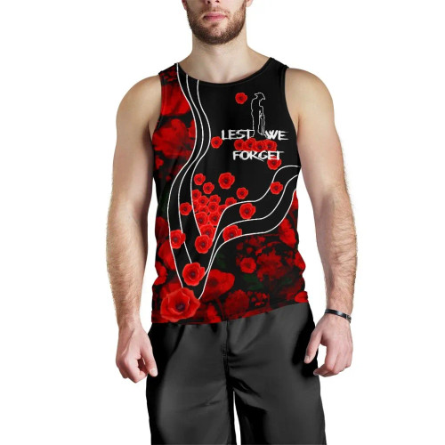 Australia Anzac Lest We Forget Men Tank Top- Poppy Flowers