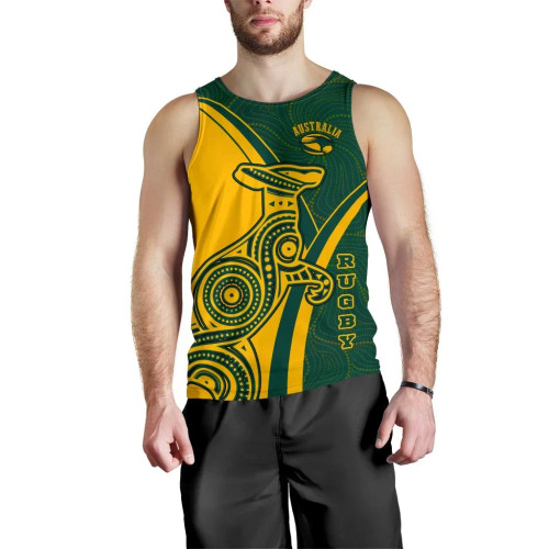 Australia Men Tank Top - Australian Kangaroo & Aboriginal Inspired Patterns Dot Art Painting Men Tank Top