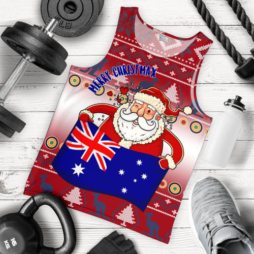 Australia Christmas Men Tank Top - Australia Santa Claus Hold The Flag ( Red)