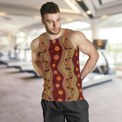 Australia Men Tank Top - Aboriginal Dot Painting Boomerang Pattern