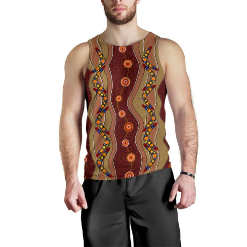 Australia Men Tank Top - Aboriginal Dot Painting Boomerang Pattern