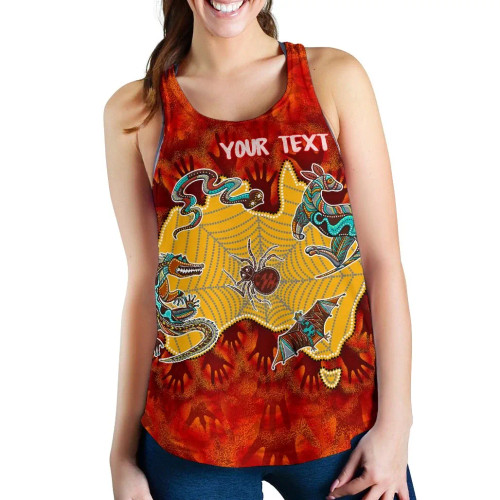 [Custom] Australia Aboriginal Women Racerback Tank - Australia Map Hand Patterns Spider Web