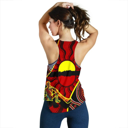 [Custom] Australia Women Racerback Tank - Australia Aboriginal Dots With Didgeridoo