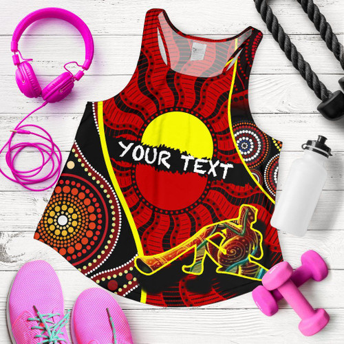 [Custom] Australia Women Racerback Tank - Australia Aboriginal Dots With Didgeridoo