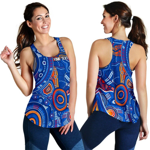 [Custom] Australia Aboriginal Women Racerback Tank - Indigenous Footprint Patterns Blue Color