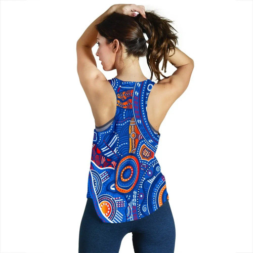 [Custom] Australia Aboriginal Women Racerback Tank - Indigenous Footprint Patterns Blue Color