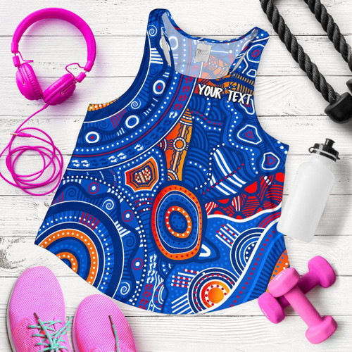 [Custom] Australia Aboriginal Women Racerback Tank - Indigenous Footprint Patterns Blue Color