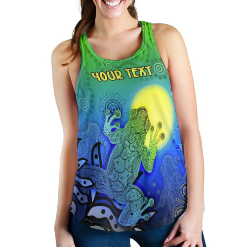 [Custom] Australia Aboriginal Women Racerback Tank - Indigenous Frog (Blue)