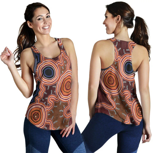 Australia Aborginal Women Racerback Tank - Waterhole Dot Painting Patterns Australia Aborginal Women Racerback Tank - Waterhole Dot Painting Patterns