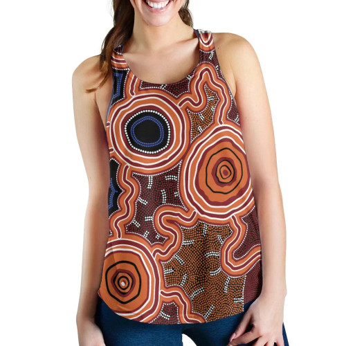 Australia Aborginal Women Racerback Tank - Waterhole Dot Painting Patterns Australia Aborginal Women Racerback Tank - Waterhole Dot Painting Patterns