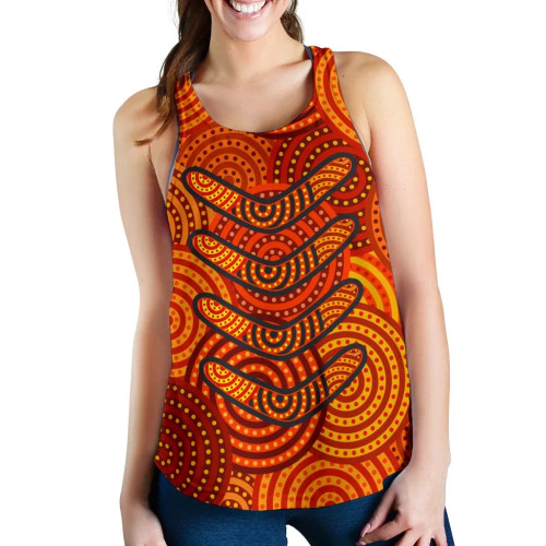 Australia Aboriginal Women Racerback Tank - Aboriginal Boomerangs And Dot Circle