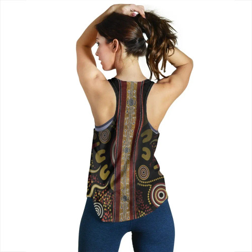 Australia Women Racerback Tank -  Aboriginal Dot Panting Art Stripe Lines Australia Women Racerback Tank -  Aboriginal Dot Panting Art Stripe Lines
