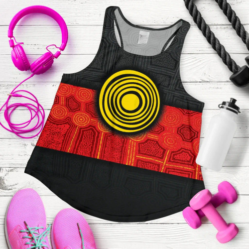 Australia Aboriginal Women Racerback Tank - Aussie Indigenous Flag Australia Aboriginal Women Racerback Tank - Aussie Indigenous Flag