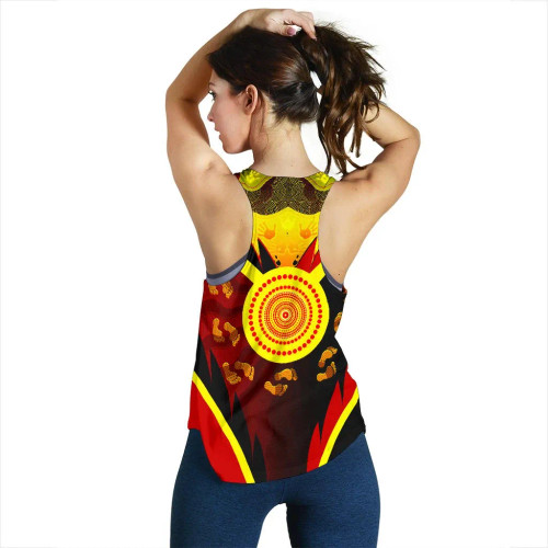 Australia Aboriginal Women Racerback Tank-  Indigenous Flag With Footprint Hand Art Australia Aboriginal Women Racerback Tank-  Indigenous Flag With Footprint Hand Art