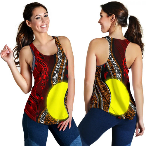 Australia Aboriginal Women Racerback Tank - Aboriginal Flag Lizard Dot Painting Style Australia Aboriginal Women Racerback Tank - Aboriginal Flag Lizard Dot Painting Style
