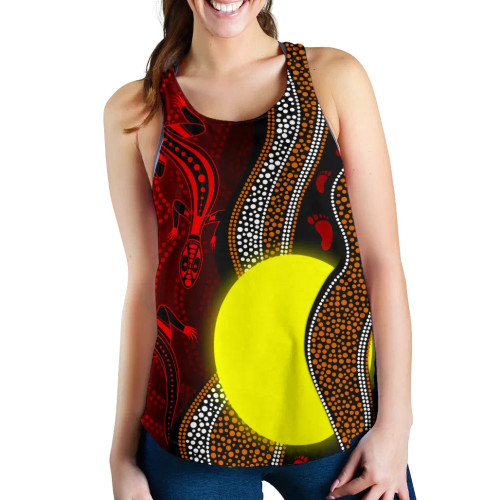 Australia Aboriginal Women Racerback Tank - Aboriginal Flag Lizard Dot Painting Style Australia Aboriginal Women Racerback Tank - Aboriginal Flag Lizard Dot Painting Style