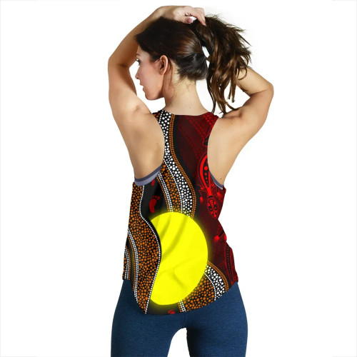 Australia Aboriginal Women Racerback Tank - Aboriginal Flag Lizard Dot Painting Style Australia Aboriginal Women Racerback Tank - Aboriginal Flag Lizard Dot Painting Style