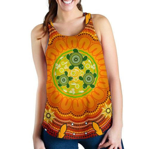Australia Aboriginal Women Racerback Tank  - Turtle Circle Dot Painting Art